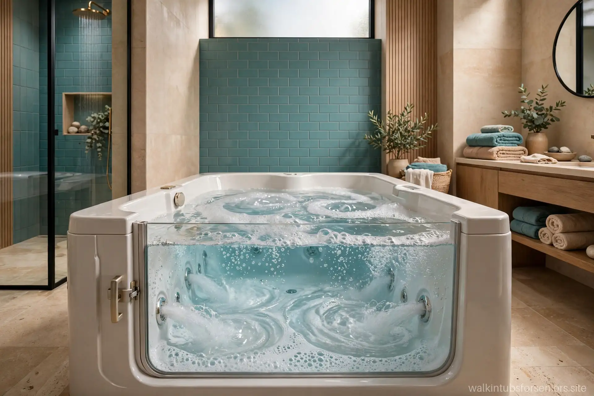 Combination walk-in tub with both air bubbles and whirlpool jets running