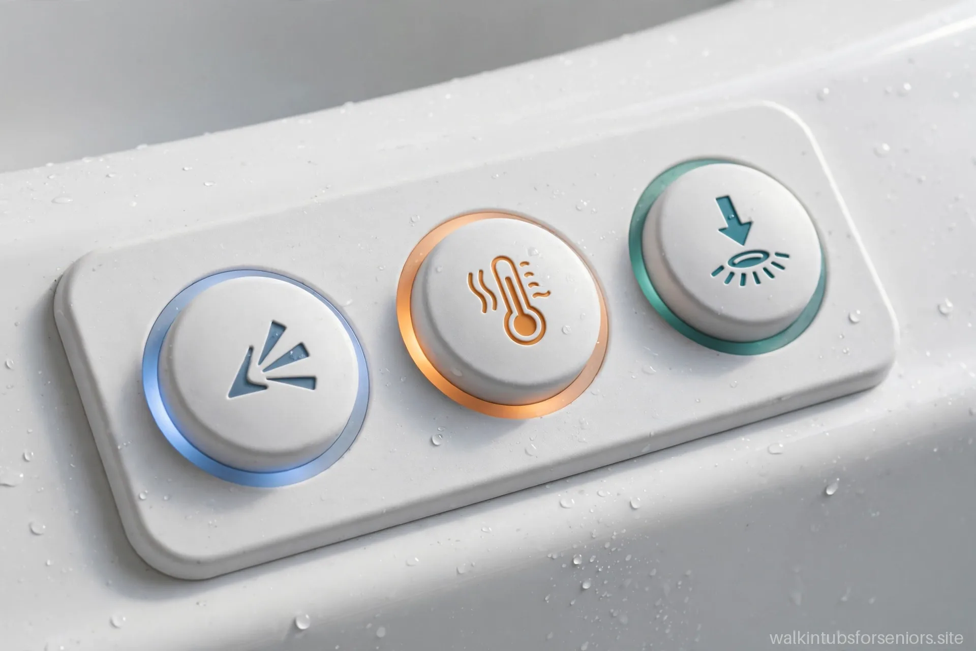 Walk-in tub control panel with large easy-press buttons