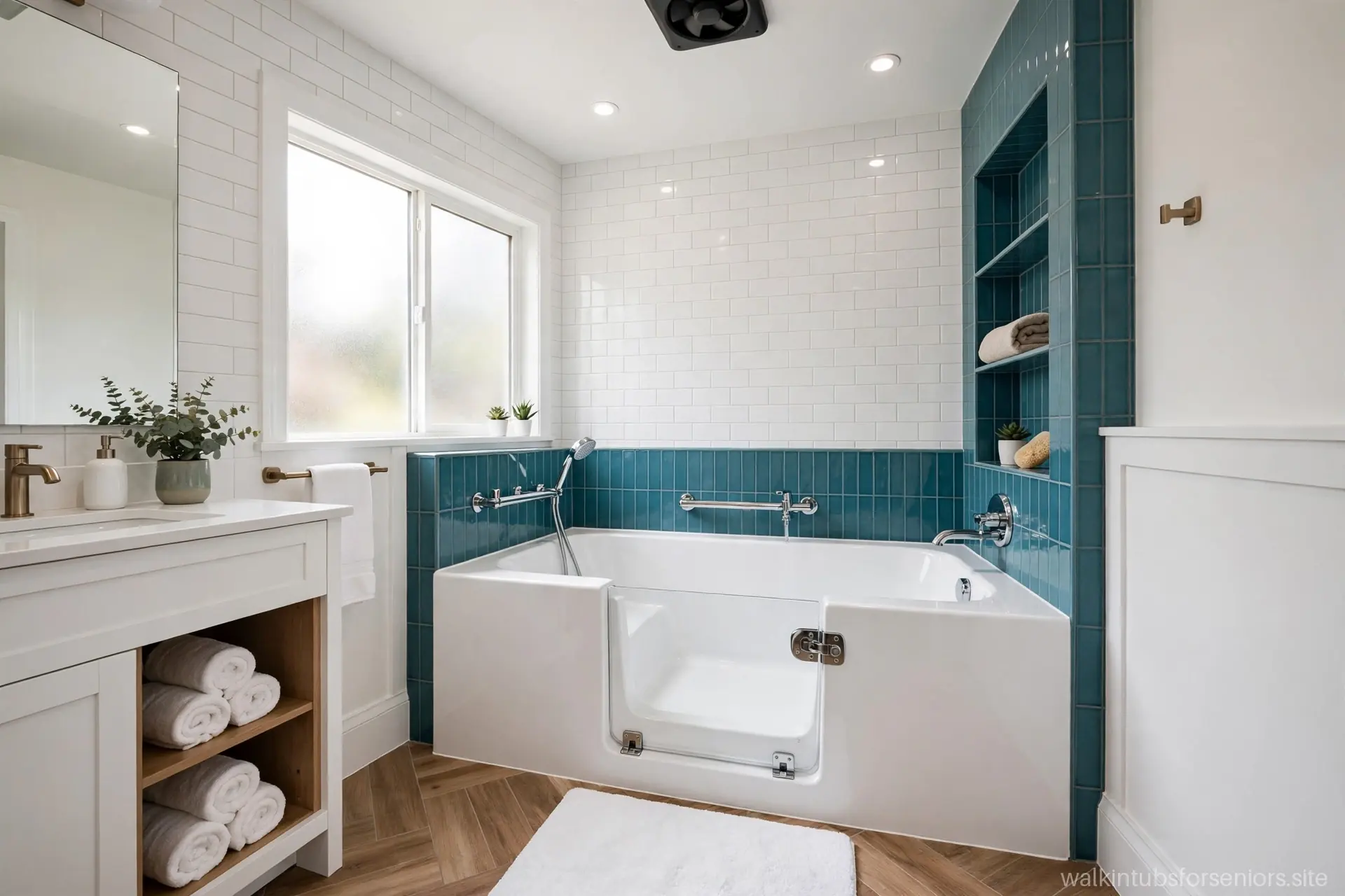 Newly installed walk-in tub in a renovated bathroom