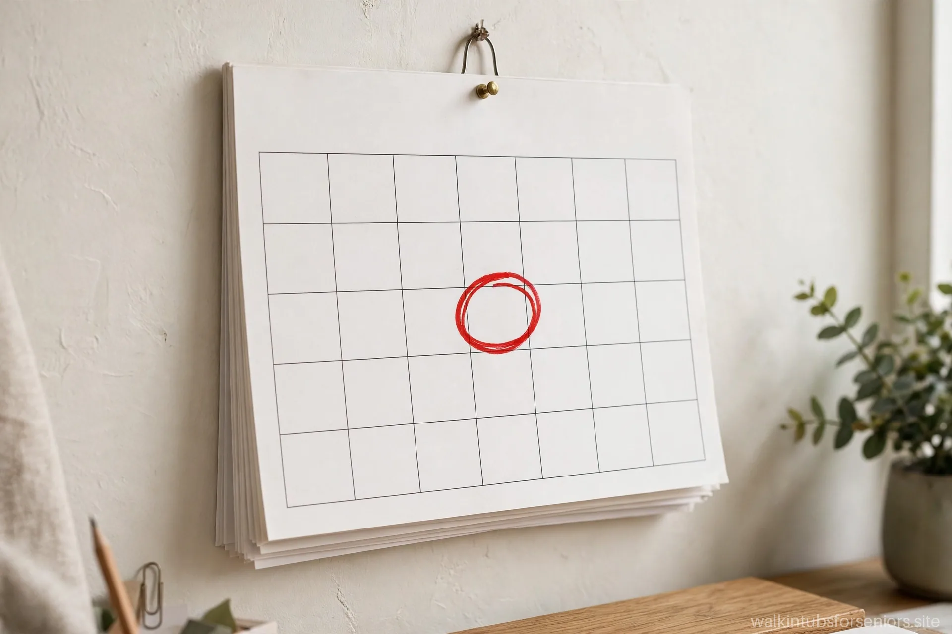 Wall calendar with a circled date marking a project schedule