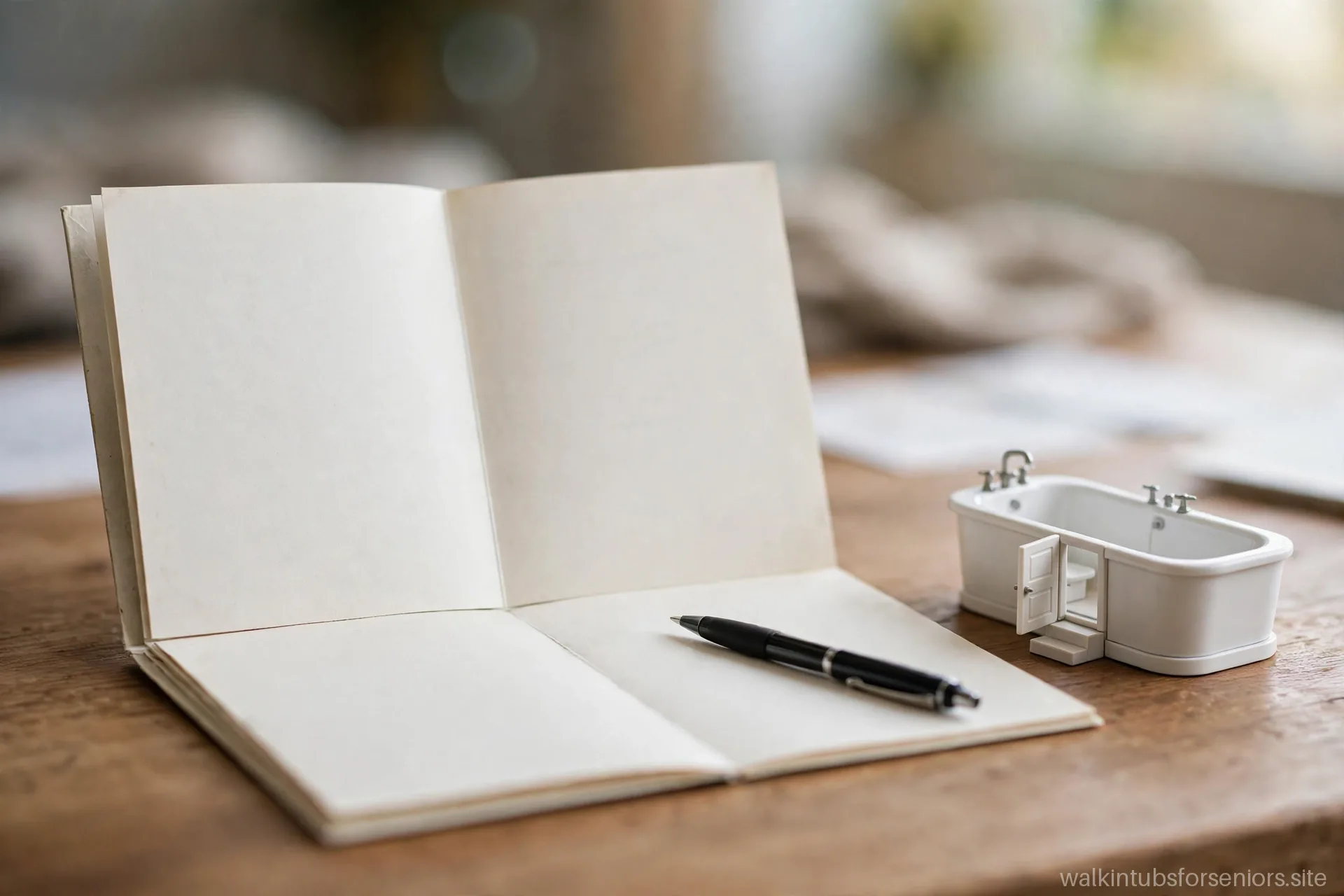 Warranty certificate document and pen beside a tub model
