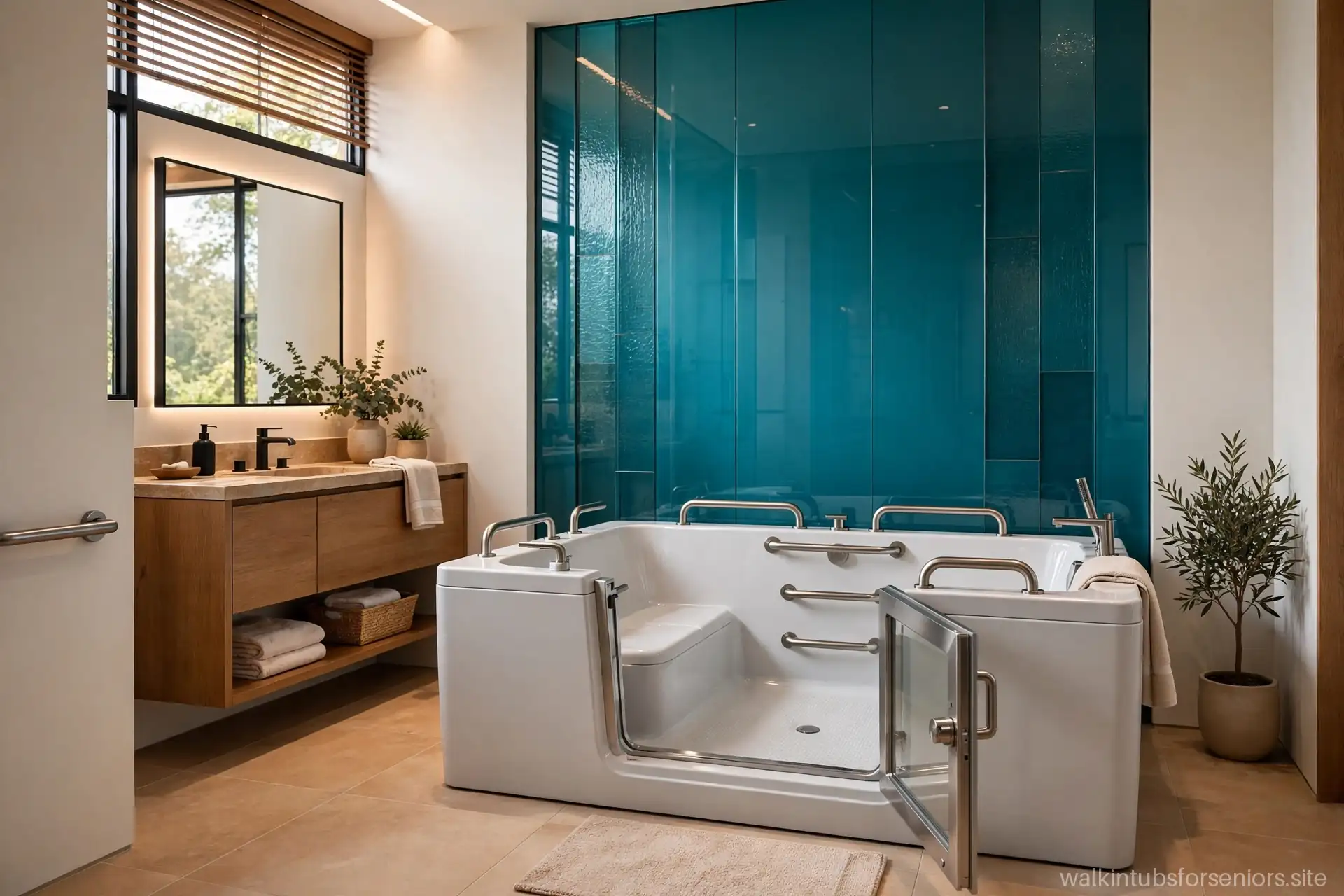 Modern walk-in tub in a stylish contemporary bathroom